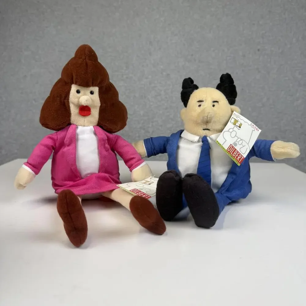 Vintage Brand New GUND Dilbert Boss and Alice Plush Dolls